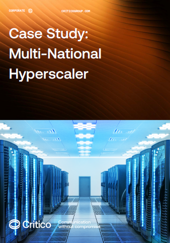 hyperscaler case study front cover Case study front page showing a data centre image on a brown background